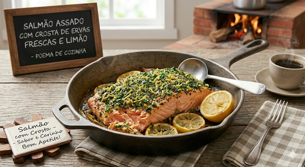 🐟 Salmão Assado com Crosta de Ervas Frescas e Limão: A Sinfonia de Sabores do Mar! 🌿🍋
